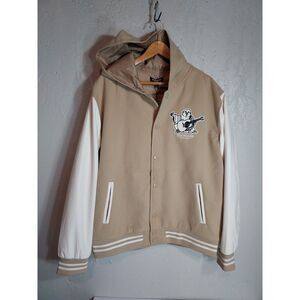 True‎ Religion Mens Hooded Varsity Jacket Bomber Letterman White XL Academia Hip